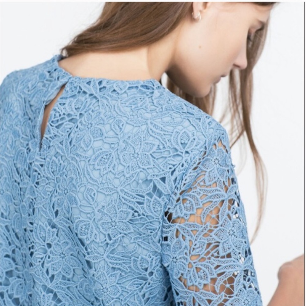 Zara Stunning Light Blue Lace Guipure Dress - Picture 4 of 13
